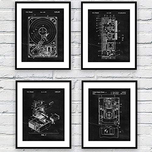 IGNIUBI Computer Blueprint Print Harddisk Patent Vintage Poster Science Gift Steampunk Art Picture Canvas Painting Office Wall Art Decor 40X60cmx4 No Frame steampunk buy now online