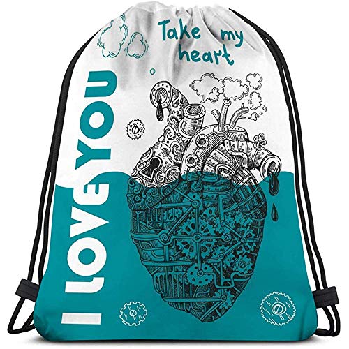 BOUIA Drawstring Bags Travel steampunk mechanical heart hand drawn style us print smart phone poster web happy valentine s steampunk buy now online