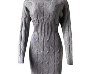 YUANCHENG Women's Dress Solid Casual Long Sleeve O-Neck Knee-Length Dresse,Gray,L steampunk buy now online