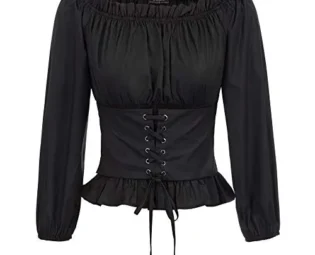 SCARLET DARKNESS Women Tops Off-The-Shoulder Cotton Corset Lacing Neckline with Ruffle Tops S Black steampunk buy now online