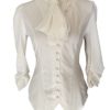 White Ivory Steampunk Gothic Victorian Pirate Cravat Ruffle Vamp Button Blouse Top (18) steampunk buy now online