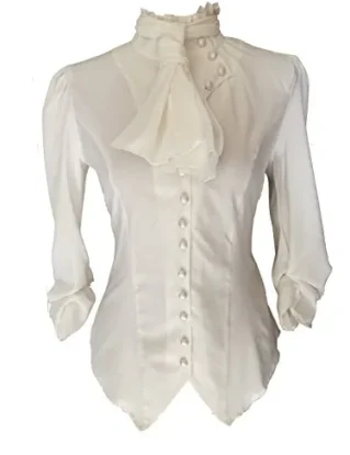 White Ivory Steampunk Gothic Victorian Pirate Cravat Ruffle Vamp Button Blouse Top (18) steampunk buy now online