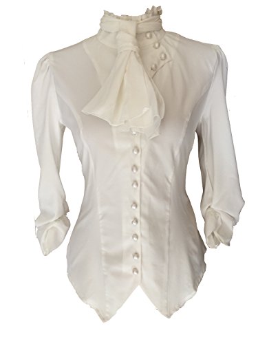 White Ivory Steampunk Gothic Victorian Pirate Cravat Ruffle Vamp Button Blouse Top (18) steampunk buy now online