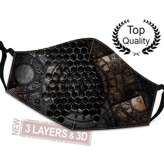 3-Layers Exclusivly Designed Vintage Steampunk Mask, Gothic Machinery Print, Gift for Men, Masculine Mask, Washable and Reusable Mask by ArtTravelLove steampunk buy now online