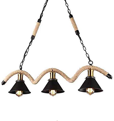 ZGYQGOO Industrial Vintage Ceiling Pendant Light 3 Lights - Steampunk Hemp Rope Hanging Light E27 Antique Adjustable Black Metal Chandelier, Lamp for Kitchen Island Bar Hallway Dining Room steampunk buy now online