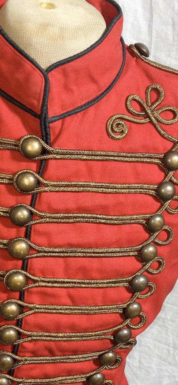 Antique look Steampunk men's Military Army in Royal Red with Antique Gold Braiding Hussar Waistcoat to fit chest size 38” 40",42",44" by SteamPunkMastery steampunk buy now online