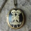 Bronze Hand Painted Cameo Locket!!! Skeleton Twins on Black!! - High Quality!!! Skull, Keepsakes, Goth, Steampunk, Rockabilly, Halloween by THEPROUDBUFFALO steampunk buy now online