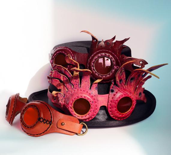 Customized Leather Handmade Goggles, Glasses, Mesh, Costume, Biker, Burning Man, Halloween, Steampunk, Cyberpunk, Sci-fi, Rave by OldPinkWardrobe steampunk buy now online