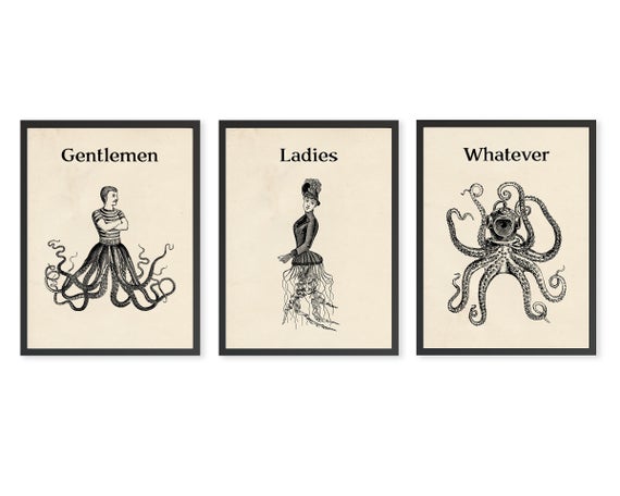 Funny Toilet Signs Set, Quirky Bathroom Art, Steampunk Print Set, Toilet Humour Prints by BrightBlueStar steampunk buy now online