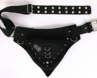 Hip bag, in plus sizes also, made of strong black organic cotton canvas, belt bag with studs and steampunk gears by Hipsypixie steampunk buy now online