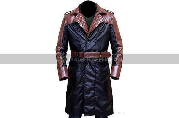 Mens Brown Leather Duster Brown Quilted Style Genuine Cow Leather Steampunk Coat Handmade Trench Coat by LeatherApparelUKLTD steampunk buy now online