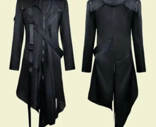 Men's Steampunk Trench Coat Gothic Punk Long Cosplay Hoodie Black Jacket Outwear, gothic jacket, black gothic jacket, unisex gothic jacket by KANOOPA steampunk buy now online