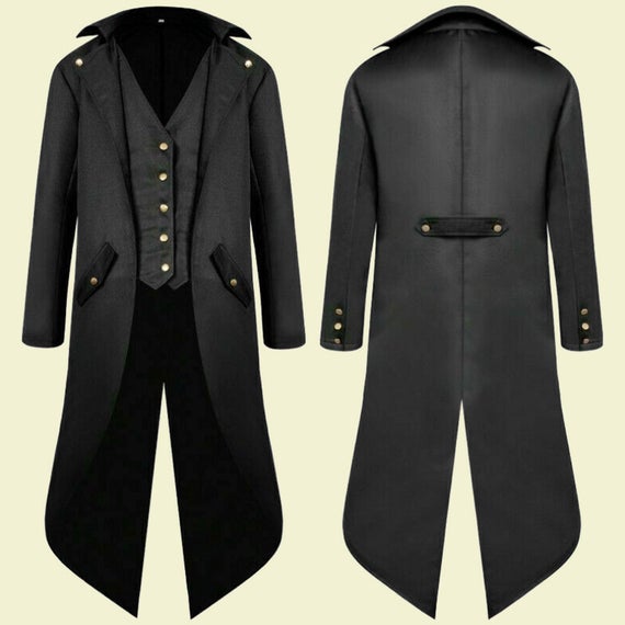 New Black Men,Women Coat Long Jacket Steampunk Trench Halloween Style, gothic jacket, black gothic jacket, unisex gothic jacket, punk by KANOOPA steampunk buy now online
