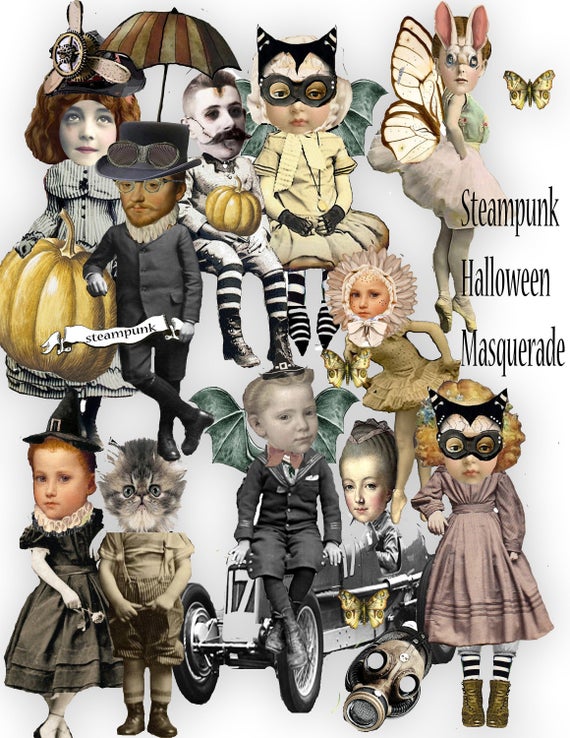 printable steampunk halloween paper doll collection masquerade in PNG collage set ephemera for scrapbook junk journal craft projects by Raidersofthelostart steampunk buy now online