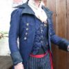 Royal Blue Linen and Black Swallowtai Steampunk Pirate Wedding Jacket, Vests, Trousers, Spats Ensemble by dashandbag steampunk buy now online