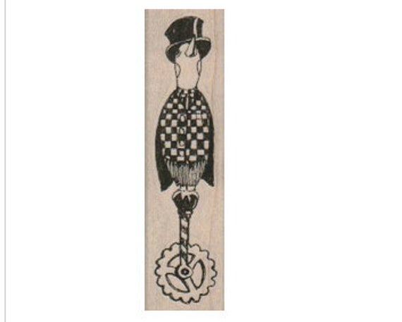 Steampunk Penguin on a gear unicycle unmounted rubber stamp steampunk style designer Mary Vogel Lozinak 18375 by pinkflamingo61 steampunk buy now online