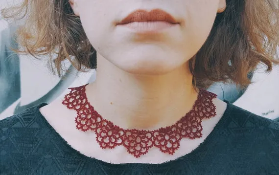 Tatting lace necklace Marsala collar Burgundy Old style neck accessory Victorian Tatted jewellery Bohemian Elegant Charming Filigree by FeltZeppelin steampunk buy now online