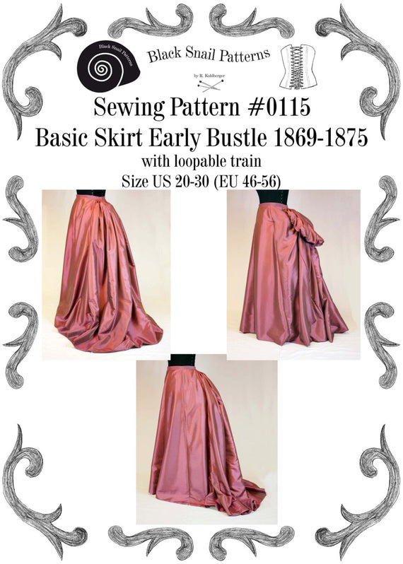 Victorian Basic Skirt, Early Bustle period with a loopable train Sewing Pattern #0115 Size US 8-30 / EU 34-56 PDF Download by BlackSnailPatterns steampunk buy now online