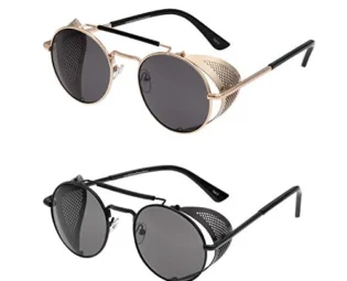 Ultra Black with Black Lenses Steampunk Deep Blinder Sunglasses Retro Women Mens Round Goggles Metal Gothic Circle Cyber Cosplay Glasses UV400 Unisex steampunk buy now online