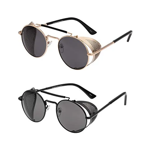 Ultra Black with Black Lenses Steampunk Deep Blinder Sunglasses Retro Women Mens Round Goggles Metal Gothic Circle Cyber Cosplay Glasses UV400 Unisex steampunk buy now online