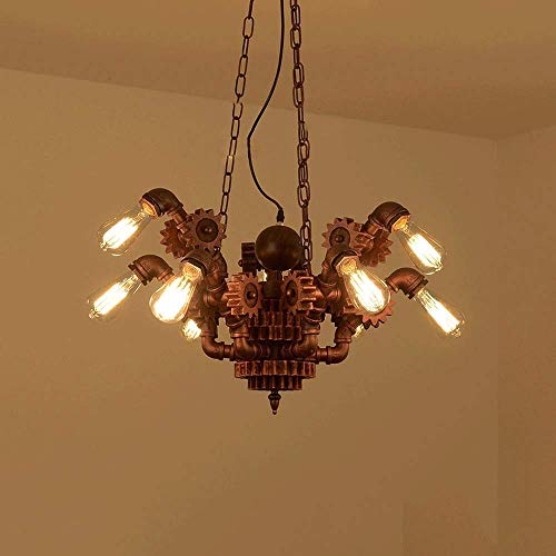 Raelf 7 Light Steampunk Water Pipe Chandelier Retro Industrial Water Pipe Chandelier Steampunk Wrought Iron Tube Woodcarving Gear Ceiling Lamp E27 Bracket Bar Cafe Restaurant Suspension Light steampunk buy now online
