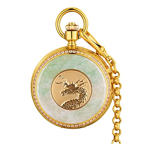 Nature Emerald Jade Gold Dragon Pocket Watch Vintage Roman Numerals Quartz Watch with Chain As Xmas Day Gift,2 steampunk buy now online