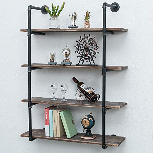 Industrial Pipe Shelving Metal Floating Shelves,Rustic Kitchen Wall Shelf Wood Hanging Shelf,36in Steampunk Large Pipe Shelves Wall Mounted,Bar Bookshelves Farmhouse Shelving Bookshelf (4 Tier) steampunk buy now online