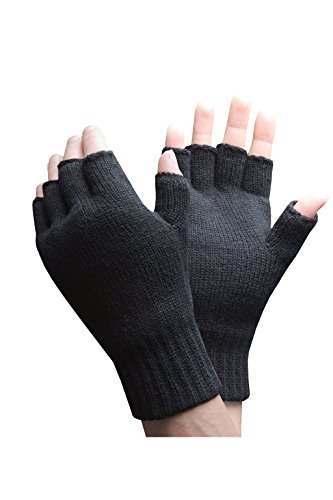 Heat Holders - Mens Winter Warm 3.2 TOG Fleece Lined Insulated Knit Thermal Fingerless Gloves (One Size, Black) steampunk buy now online