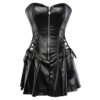 Grebrafan Women Faux Leather Corset Dress Gothic Punk Zipper Corset with Skirt (UK(16-18) 3XL, Black) steampunk buy now online