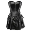 Grebrafan Women Faux Leather Corset Dress Gothic Punk Zipper Corset with Skirt (UK(16-18) 3XL, Black) steampunk buy now online