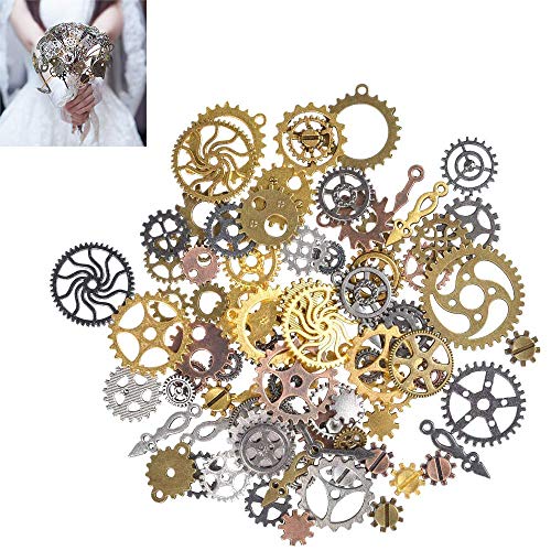 Steampunk Gears, HQCM 50 Grams Steampunk Charms Cogs Assorted Antique Metal Wheels Pendant Watch Clock Gears for DIY Crafts Jewelry Making Accessories Bronze Copper Gold Silver Mixed Colour steampunk buy now online