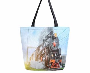 Hunihuni Canvas Tote Bag Vintage Steam Train Large Reusable Grocery Bags Shopping Shoulder Handbag for Woman Girl steampunk buy now online