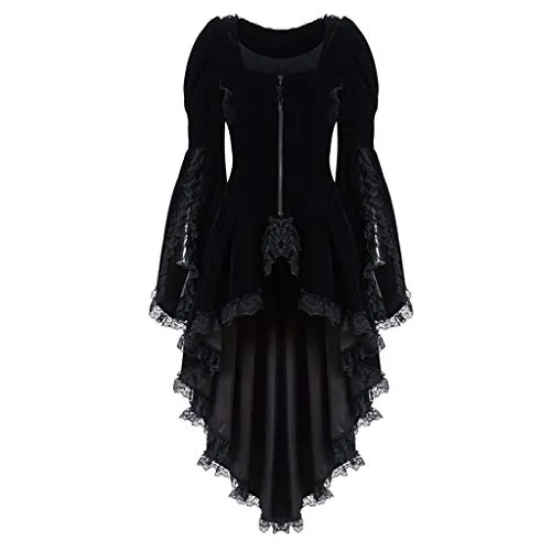 Womens Vintage Steampunk Long Coat Retro Medieval Dress Maiden Victorian Gothic Overcoat Ladies Lace Zip Up Corset Jacket Cosplay Halloween Fancy Costumes Plus Size (Black, M) steampunk buy now online