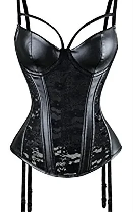 Kelvry Women's Basque Steampunk Gothic Boned Waist Cincher Bustier Corset Clubwear with Suspenders Size S-6XL Black steampunk buy now online