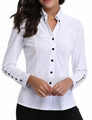 MISS MOLY Women's Fashion Plain Formal Casual Shirts Work Wear Cuff Top Shirt White - S steampunk buy now online