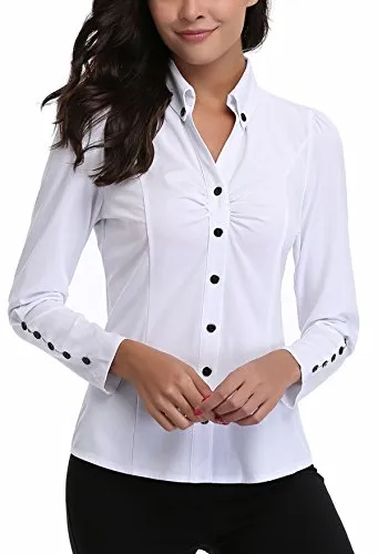 MISS MOLY Women's Fashion Plain Formal Casual Shirts Work Wear Cuff Top Shirt White - S steampunk buy now online