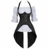 Grebrafan Halter Neck Corset 2 Piece Outfits for Women Underbust and White Blouse Set (UK(8-10) M, Black) steampunk buy now online
