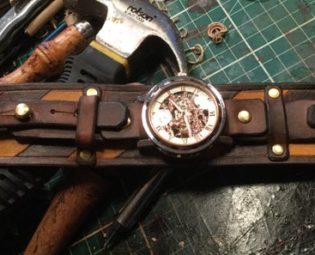 Fallout inspired unisex wrist watch made from full grain veg tan leather. Free UK Delivery. Post apocalyptic stylings by BroadarrowJack steampunk buy now online