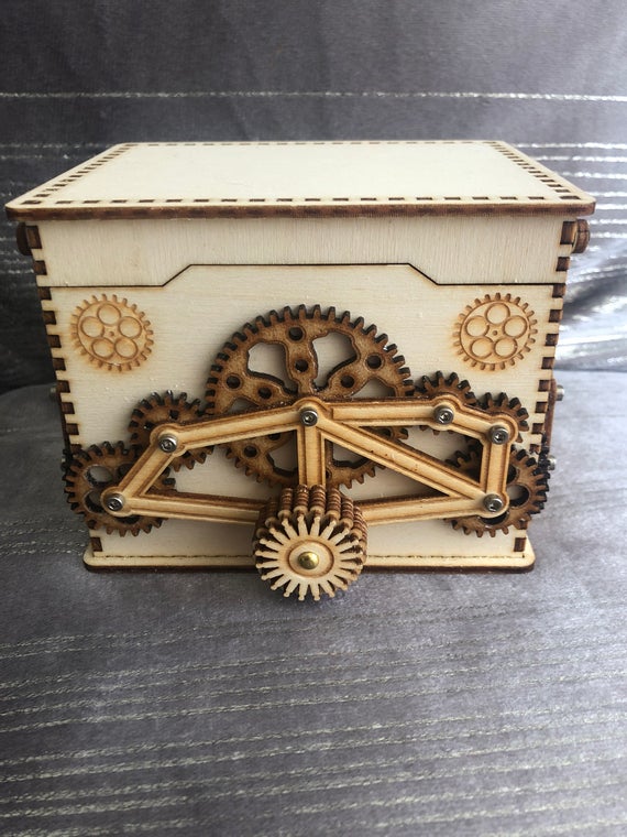 Handmade Wooden, Steampunk, Design - Mechanical, Opening Trinket, Box, Cogs, Gears & Screws by KalisthaCrafts steampunk buy now online