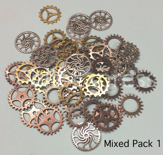 Multi Pack of Cogs Gears Steampunk Charms for Pendants - Antique Silver, Golden and Red Copper by CelloexpressBags steampunk buy now online
