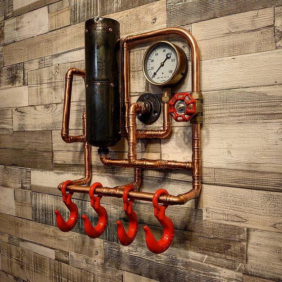 Retro Industrial Rustic Coat Rack - Steampunk Wall Art by TheLittleVintageLamp steampunk buy now online