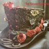 Steampunk Black silk Top hat with 3D laces and hand made Deep red/wine roses and jewels and antique riveted key hole plate in 55,56,57,58cm by SteamPunkMastery steampunk buy now online