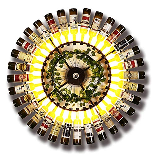 Wall Light Vintage Wine Bottle Green Leaves Decor Round Balck Wheel Wrought Iron Glass Large Wall Lamp Indoor Bar Restaurant Hotel Home Bedroom Kitchen Hallway steampunk buy now online