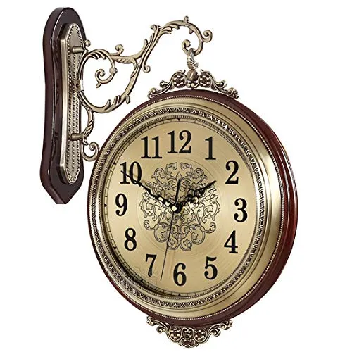 WENHSIN 16" European Luxury Classical 360° Wall Clock Antique Design Ultra Mute Quartz Soild Wood Alloy Double Sides Clock for Living Room Clock Art Deco (Red Wooden frame) steampunk buy now online