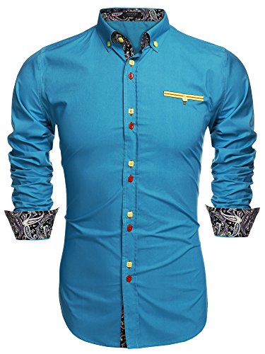Coofandy Men's Fashion Slim Fit Dress Shirt Casual Shirt Lake Blue Small steampunk buy now online