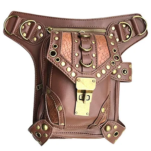 Prime Amazon Day Deals Sale Offers-Steam Punk Waist bag Leather Fanny Pack Shoulder Crossbody Bag Thigh Leg Hip Holster Purse Belt Pouch Chain Bags Hiking Packs Handbag Messenger Bags for Men Women steampunk buy now online