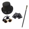 Unisex Steampunk Fancy Dress Set (Top Hat, Goggles, Cane & Short Black Gloves) steampunk buy now online