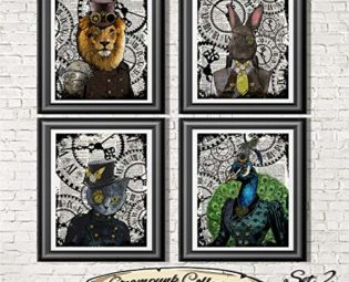 Animal Art Prints Set on Antique Dictionary Pages, Steampunk Decor steampunk buy now online
