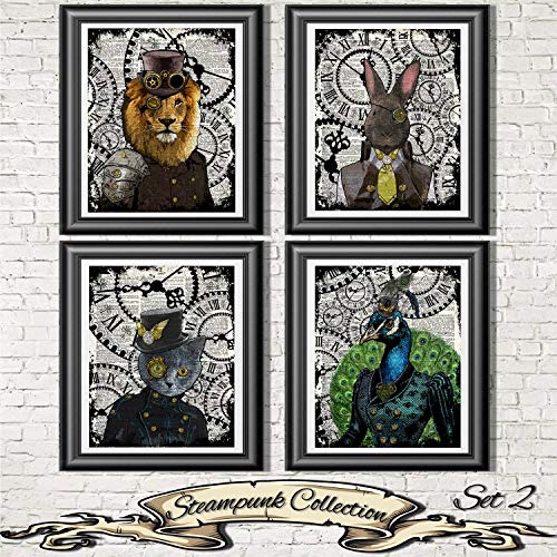 Animal Art Prints Set on Antique Dictionary Pages, Steampunk Decor steampunk buy now online