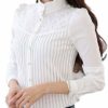 Smile Fish Women Hollow Out Back Zipper Lace Long Sleeve Elegant Blouse (UK 4/Tag Size M, White2) steampunk buy now online